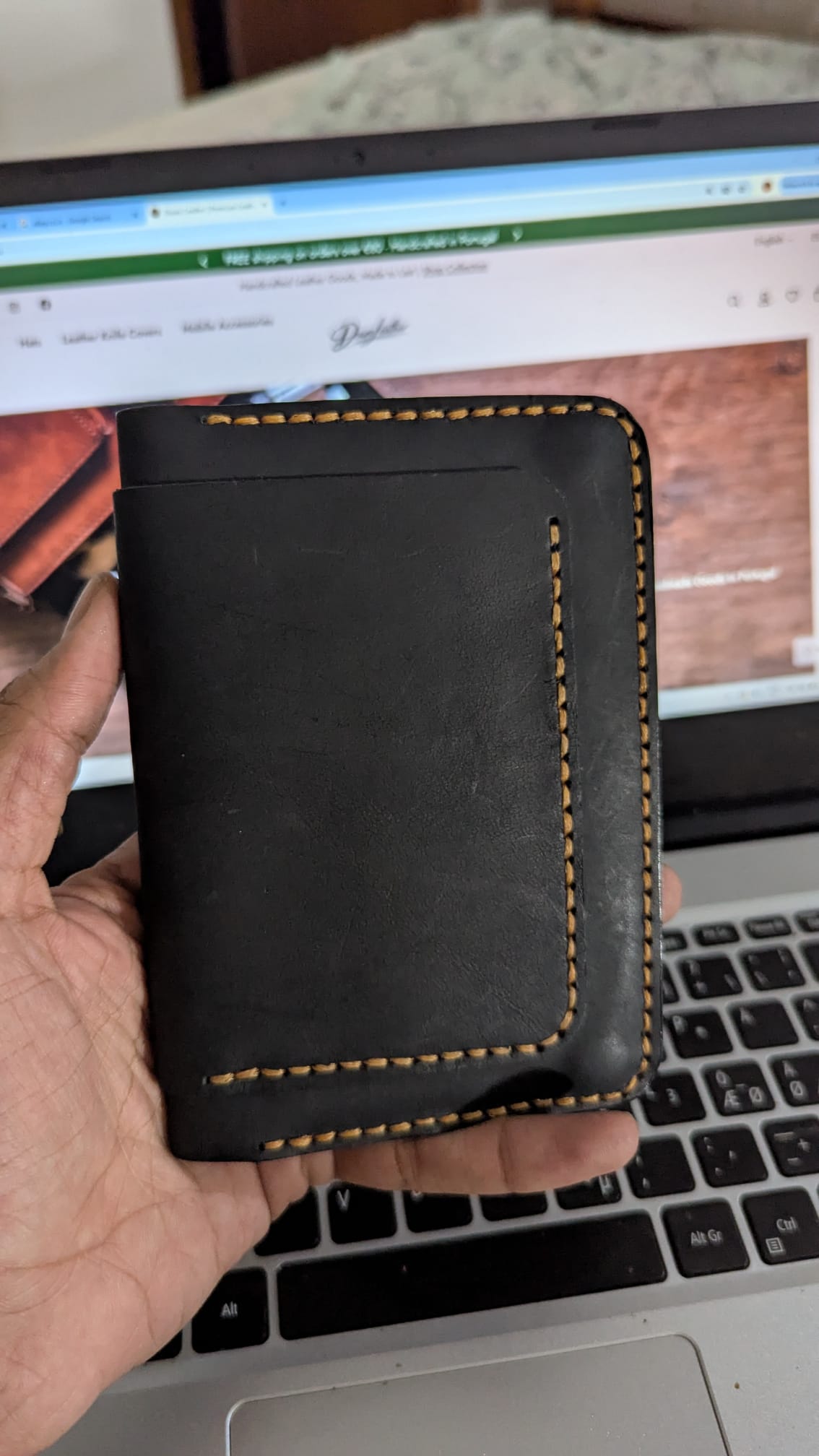 Saddle Stitched Black Leather Travel Wallet & Passport I'd Holder