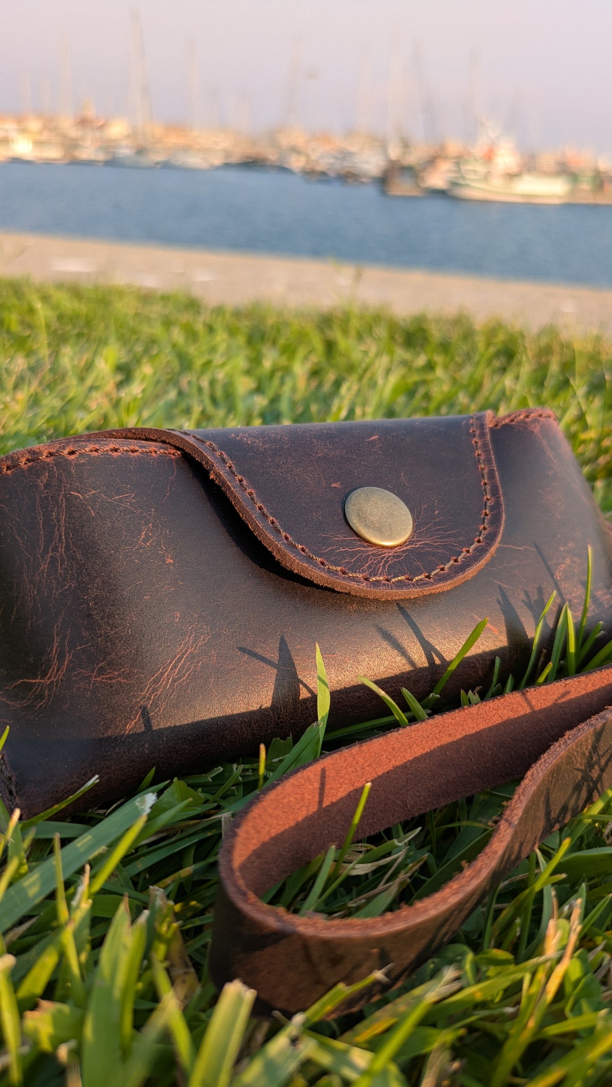 Douro Leather | Full Grain Leather Glasses Pouch with Wristlet strap.