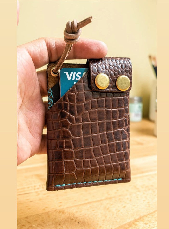 Douro Leather Croco Embossed Pull tab Minimalist Pocket Size Wallet.