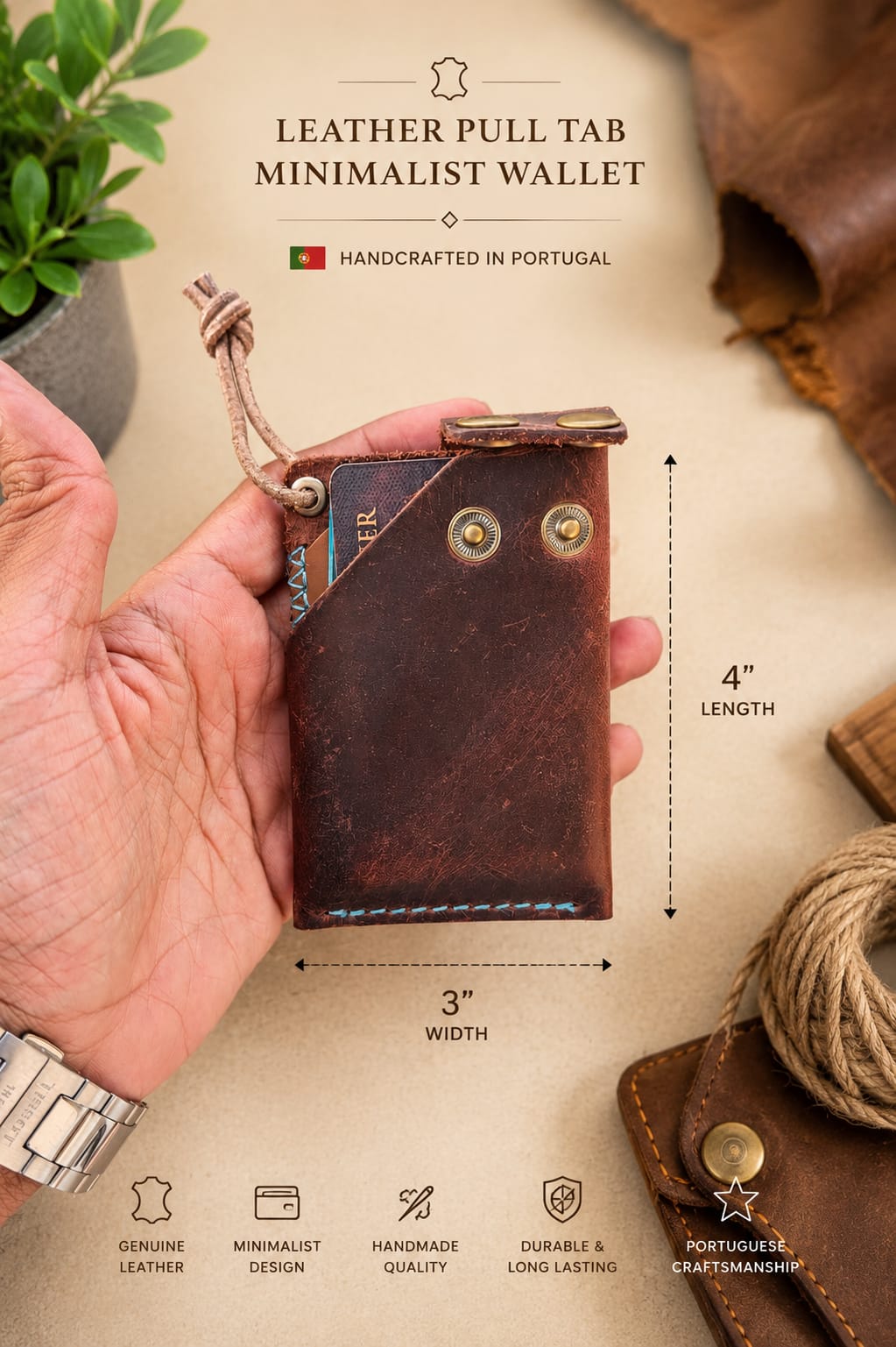 Minimalist Leather Pull Tab Wallet with Snap Button