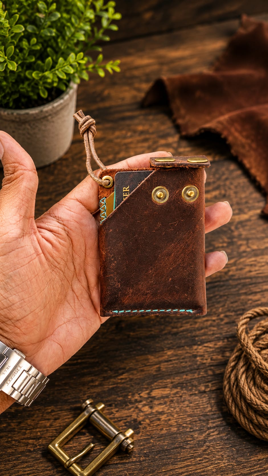 Minimalist Leather Pull Tab Wallet with Snap Button