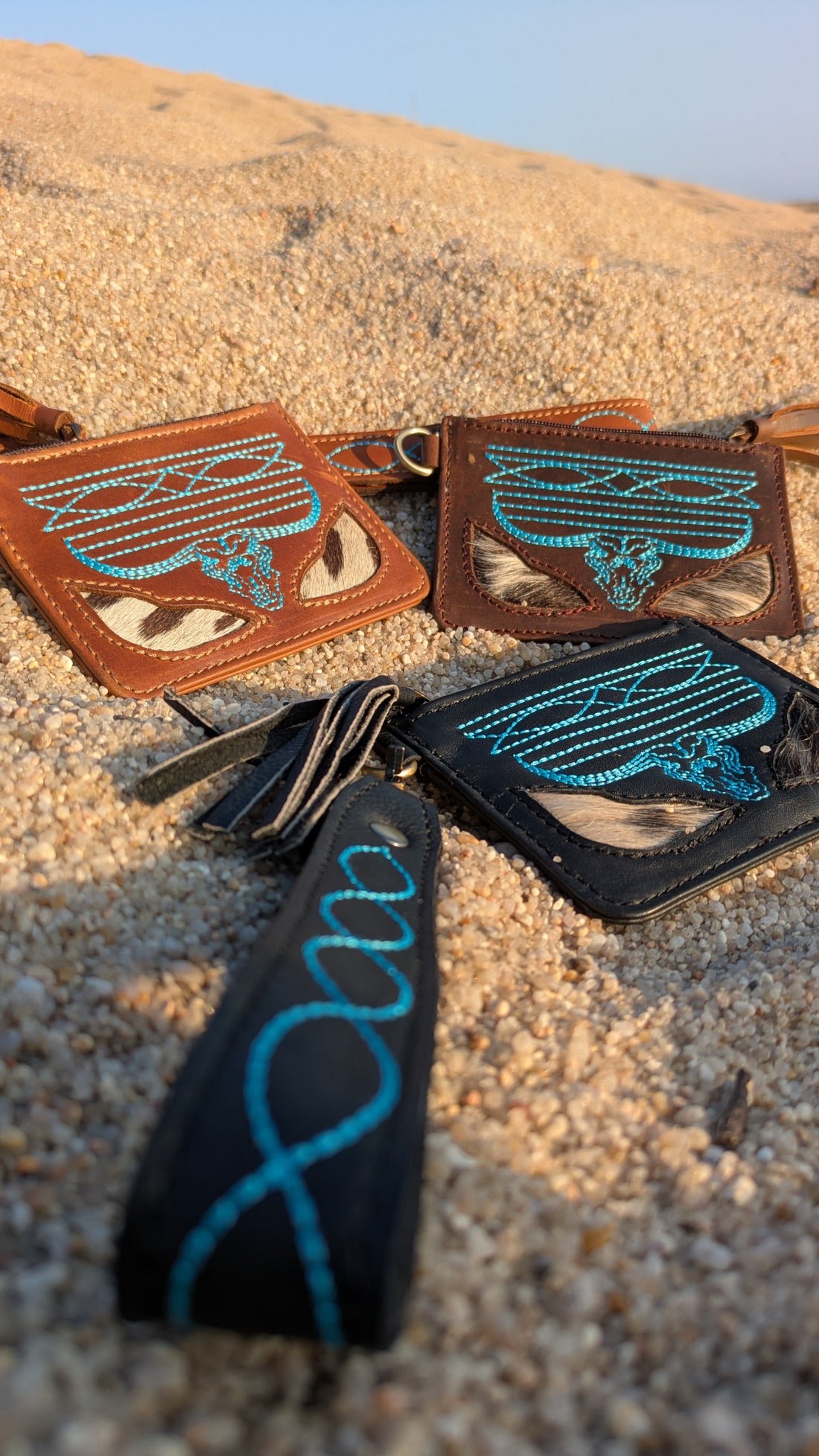 Handmade Cowhide Card & Coin Wallet with Leather Wrist Strap