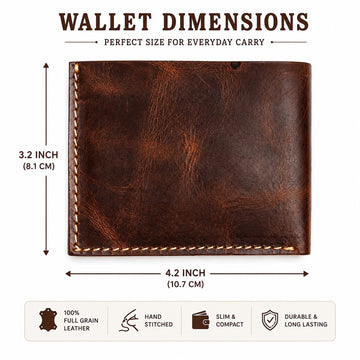 Vintage Brown Leather Bifold Wallet