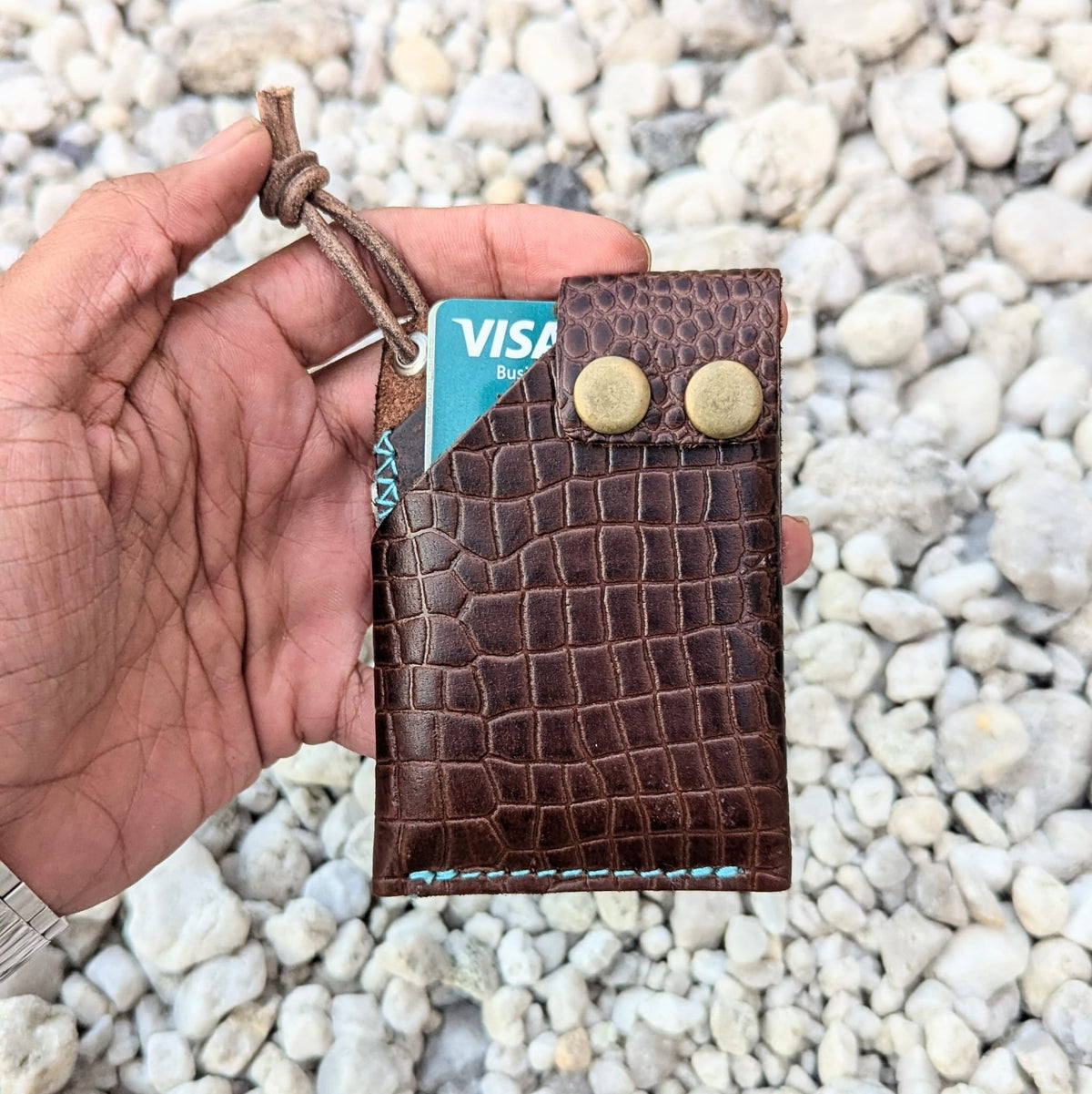 Douro Leather Croco Embossed Pull tab Minimalist Pocket Size Wallet.