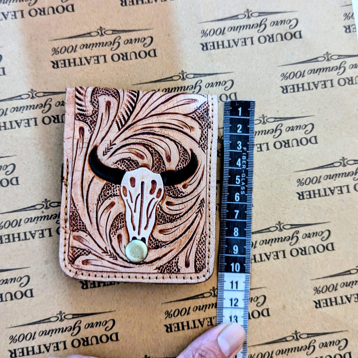 Handmade Western Bull Horn Tooled Leather Wallet - Douro Leather