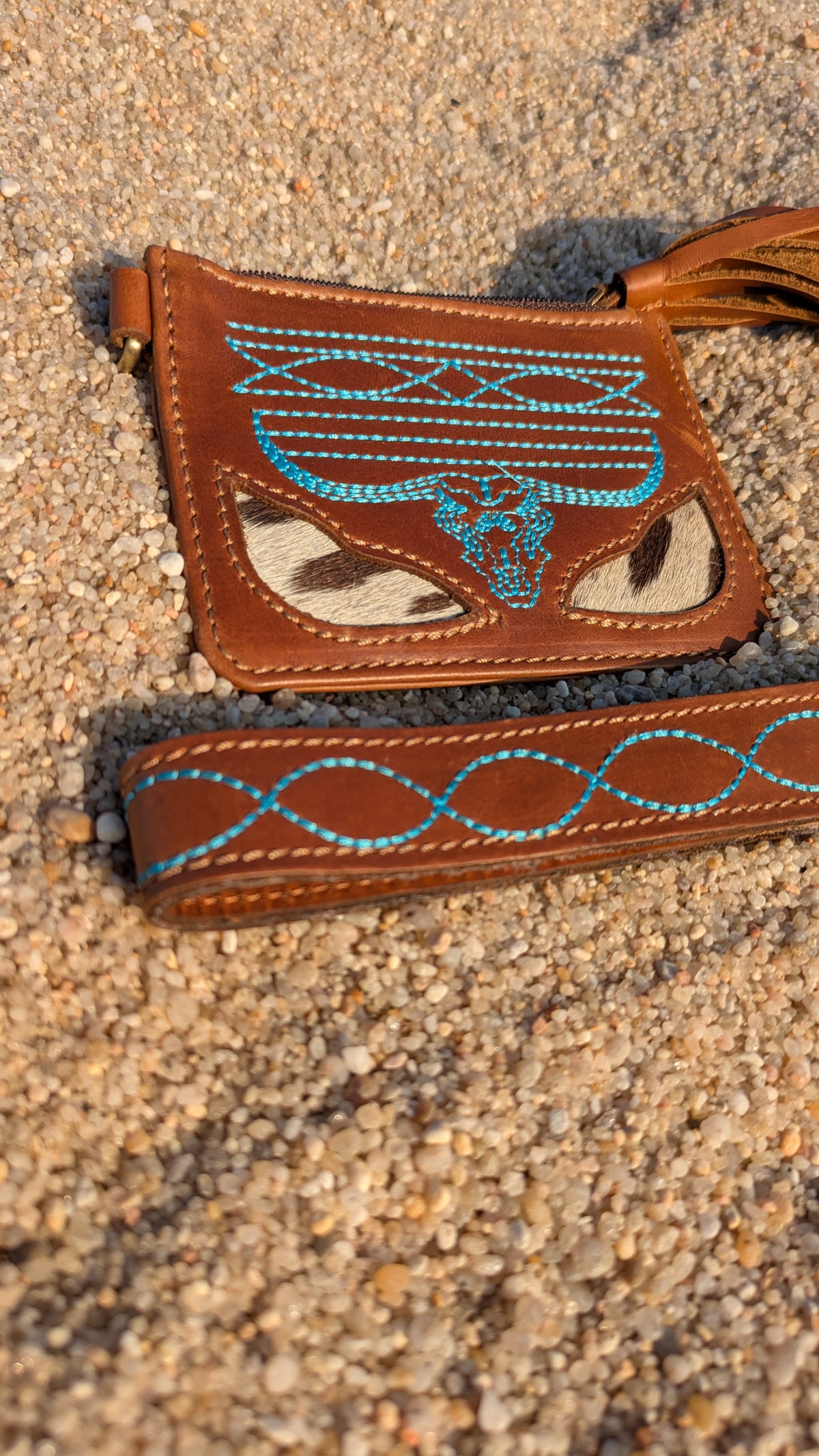 Handmade Cowhide Card & Coin Wallet with Leather Wrist Strap