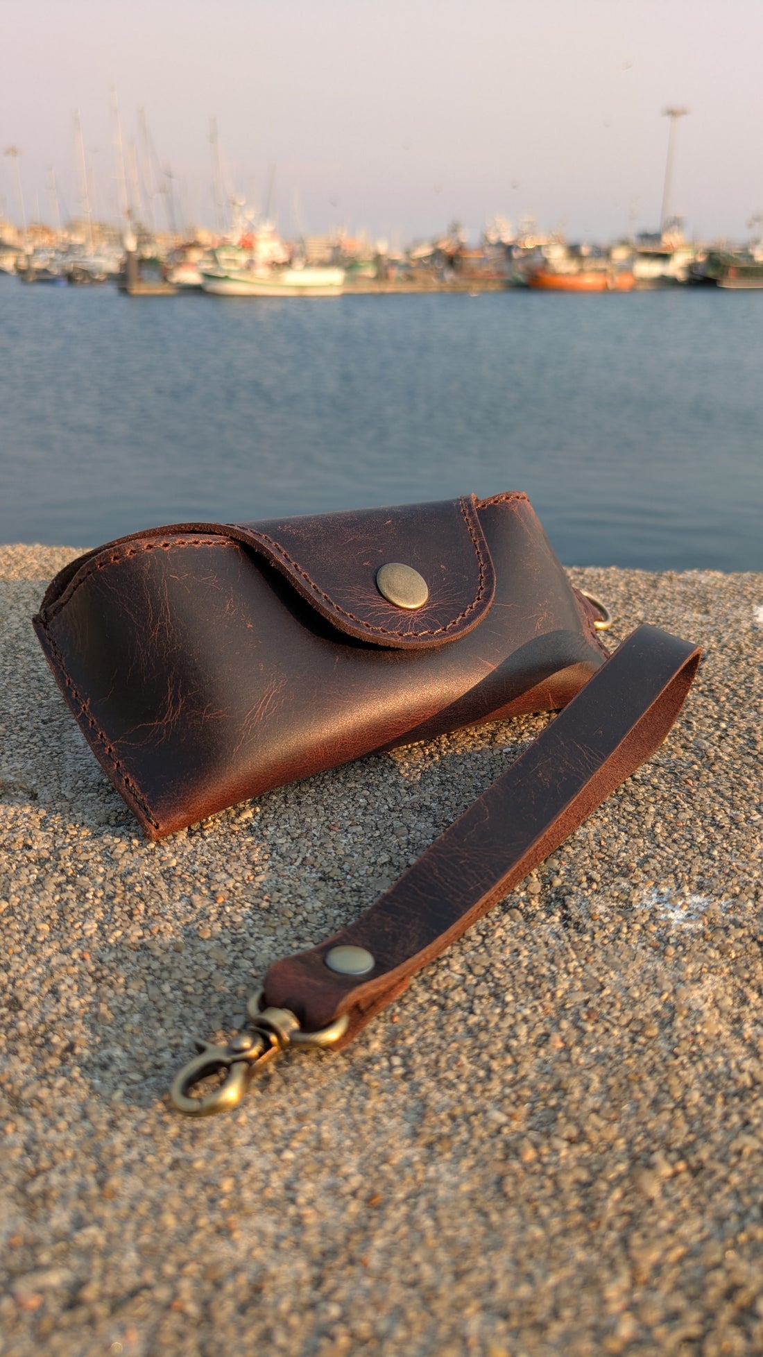 Douro Leather | Full Grain Leather Glasses Pouch with Wristlet strap.